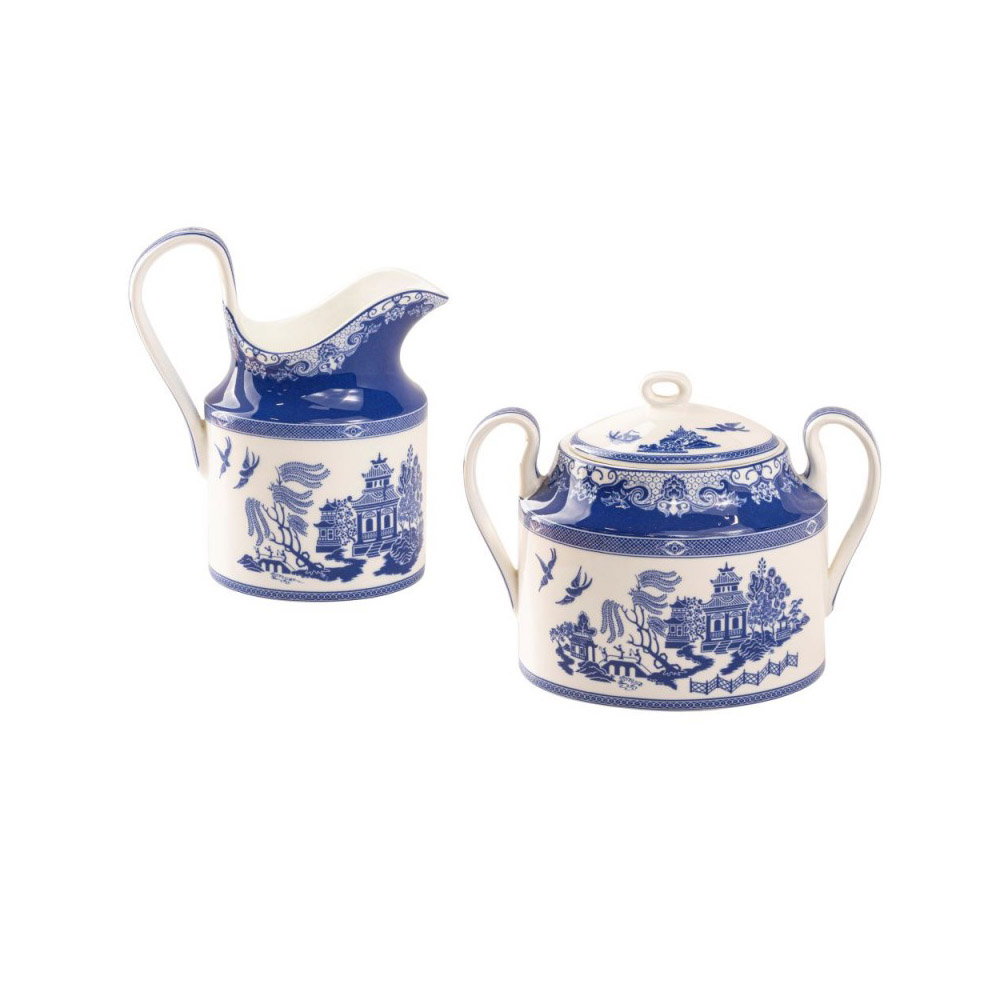 Blue Willow Bone China Sugar Bowl and Creamer Set