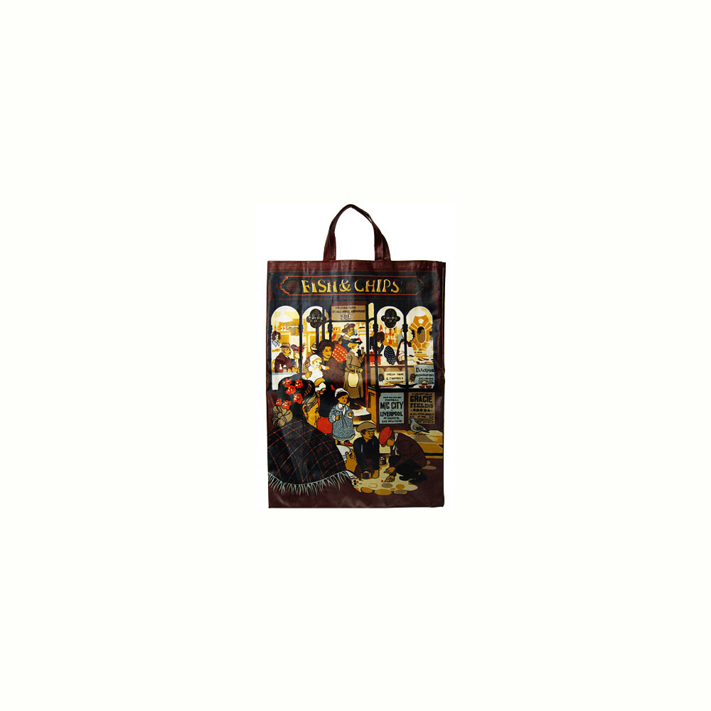 Fish and Chips Oil Cloth Tote Bag, 14.5